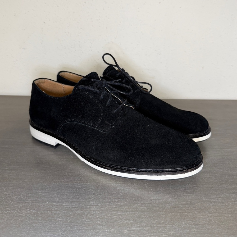 Angelo A. Rome Italy Men’s Black Suede Wingtip Derby Shoes White Sole Size 41